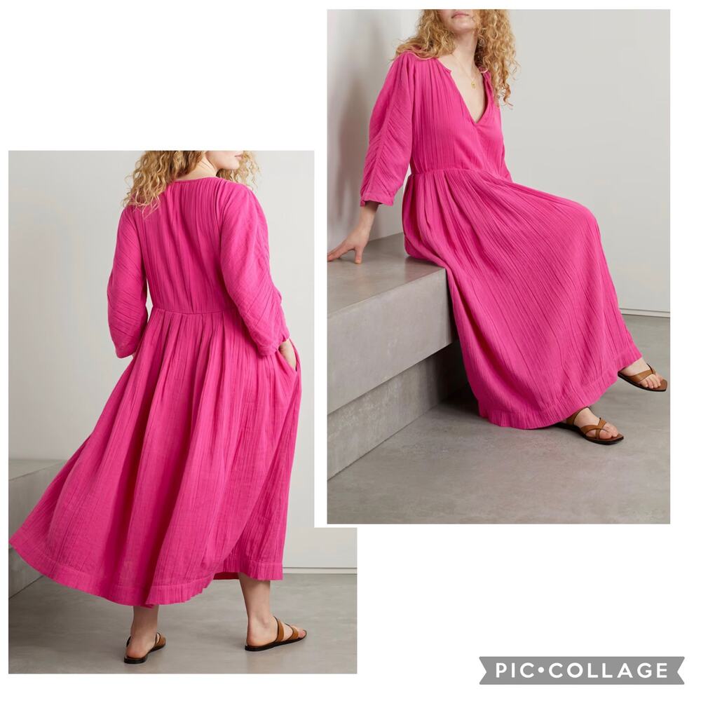 NWT MARA HOFFMAN Chloe Pleated Cotton-Gauze Midi Summer Dress Size XS